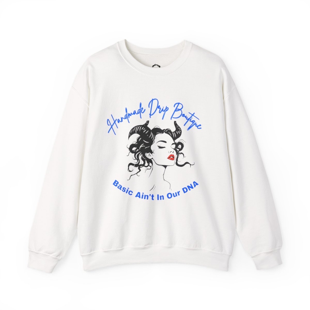 Stylish Unisex Crewneck Sweatshirt - White Sweatshirt with Graphic and Blue Text